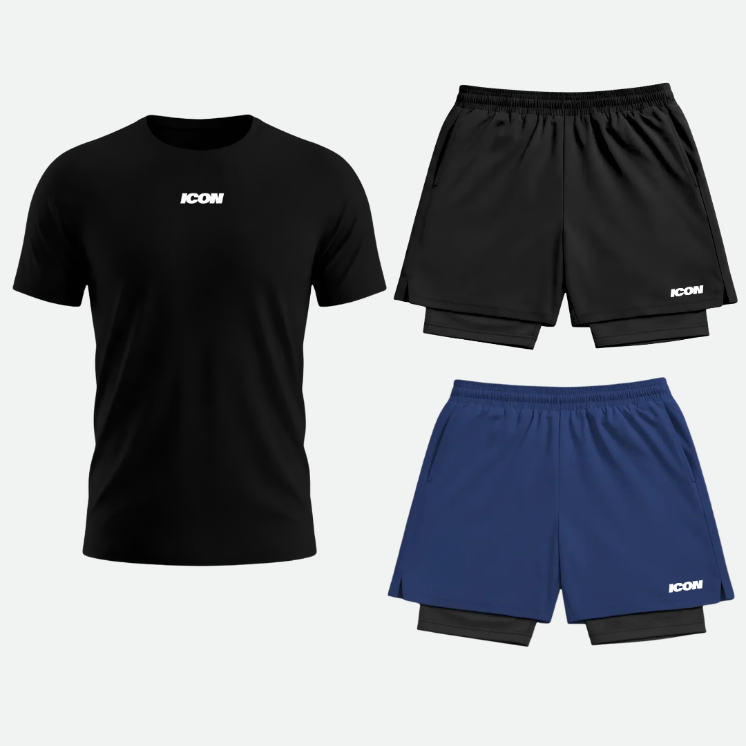Kit Dry Fit 1 Camiseta + 2 Bermudas Compressão